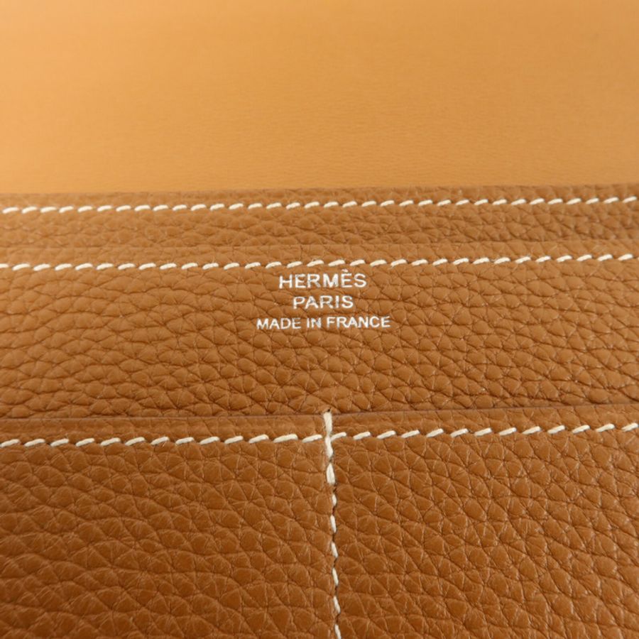 HERMES Togo皮革Dogon Compact長錢包Gold-6