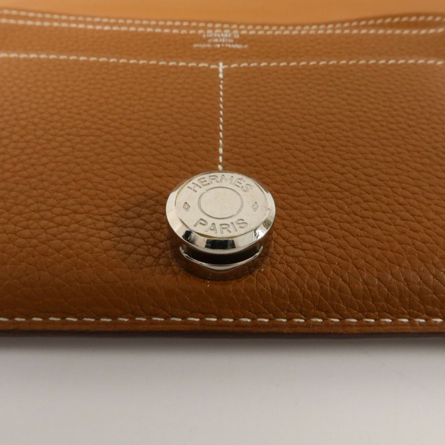 HERMES Togo皮革Dogon Compact長錢包Gold-8