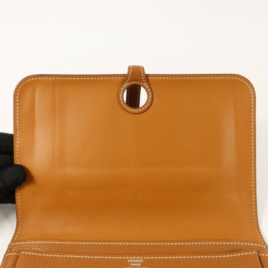 HERMES Togo皮革Dogon Compact長錢包Gold-10