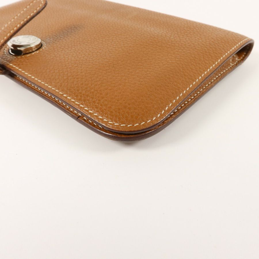 HERMES Togo皮革Dogon Compact長錢包Gold-13