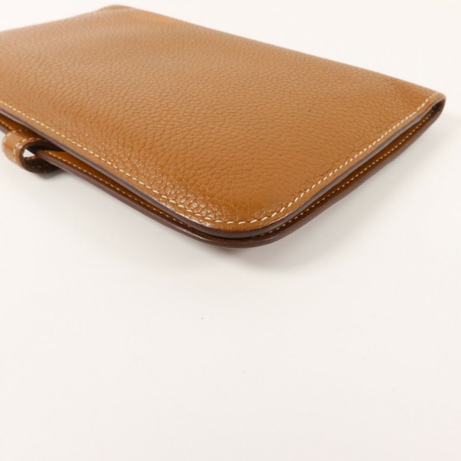 HERMES Togo皮革Dogon Compact長錢包Gold-15