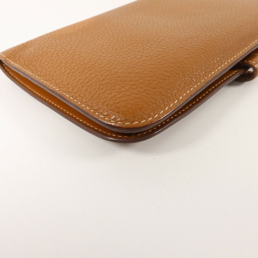 HERMES Togo皮革Dogon Compact長錢包Gold-16