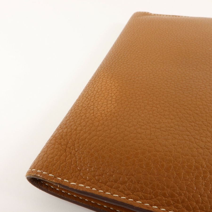 HERMES Togo皮革Dogon Compact長錢包Gold-17