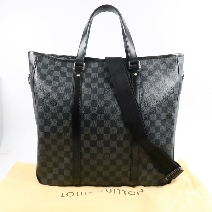 LOUIS VUITTON Damier Graphite Tadao MM銀扣手挽肩背兩用袋-8