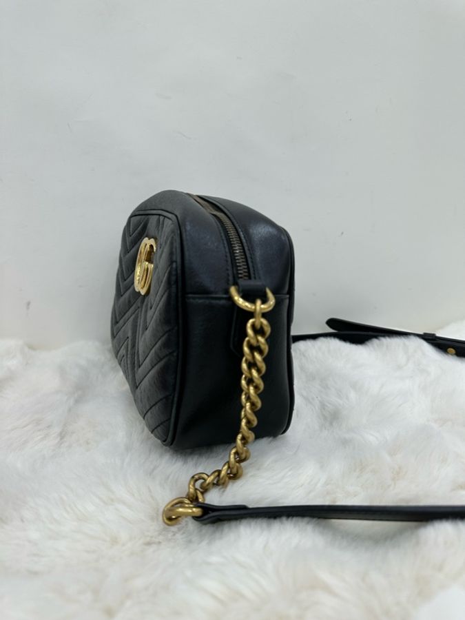 GUCCI古馳 GG Marmont 馬蒙金標Logo做舊鏈條相機包,24*7*13cm-3