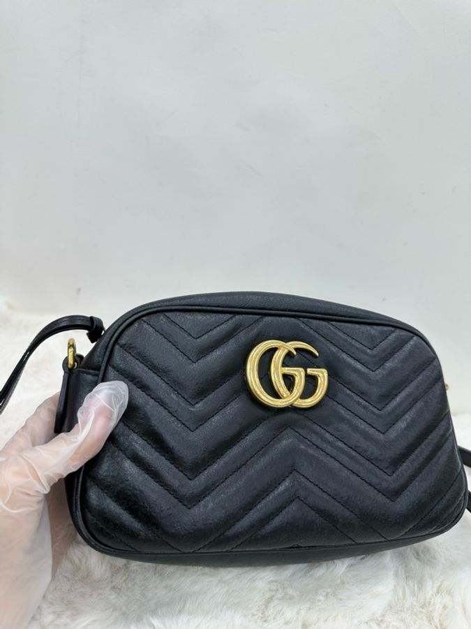 GUCCI古馳 GG Marmont 馬蒙金標Logo做舊鏈條相機包,24*7*13cm-6
