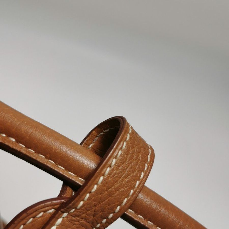 Hermes Lindy30旋扣單肩包Clemence(TC)牛皮銀扣37金棕框R刻-10