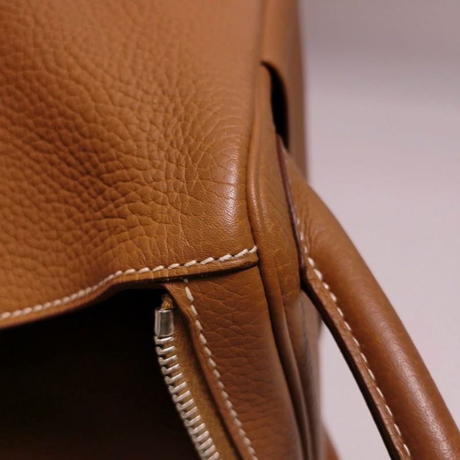 Hermes Lindy30旋扣單肩包Clemence(TC)牛皮銀扣37金棕框R刻-14
