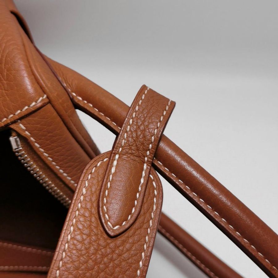 Hermes Lindy30旋扣單肩包Clemence(TC)牛皮銀扣37金棕框R刻-25