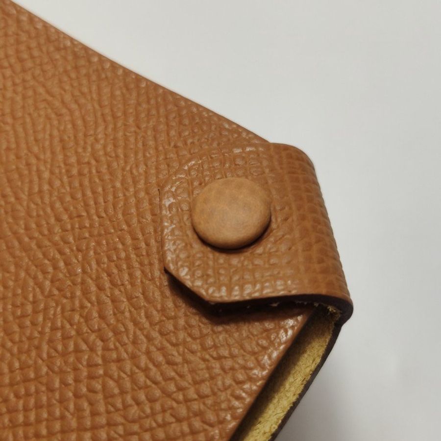 Hermes Tarmac按扣護照夾Epsom牛皮銀扣37金棕-9