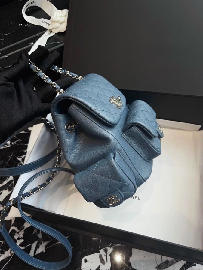Chanel香奈兒 霧霾藍荔枝皮duma雙肩包 芯片款-2