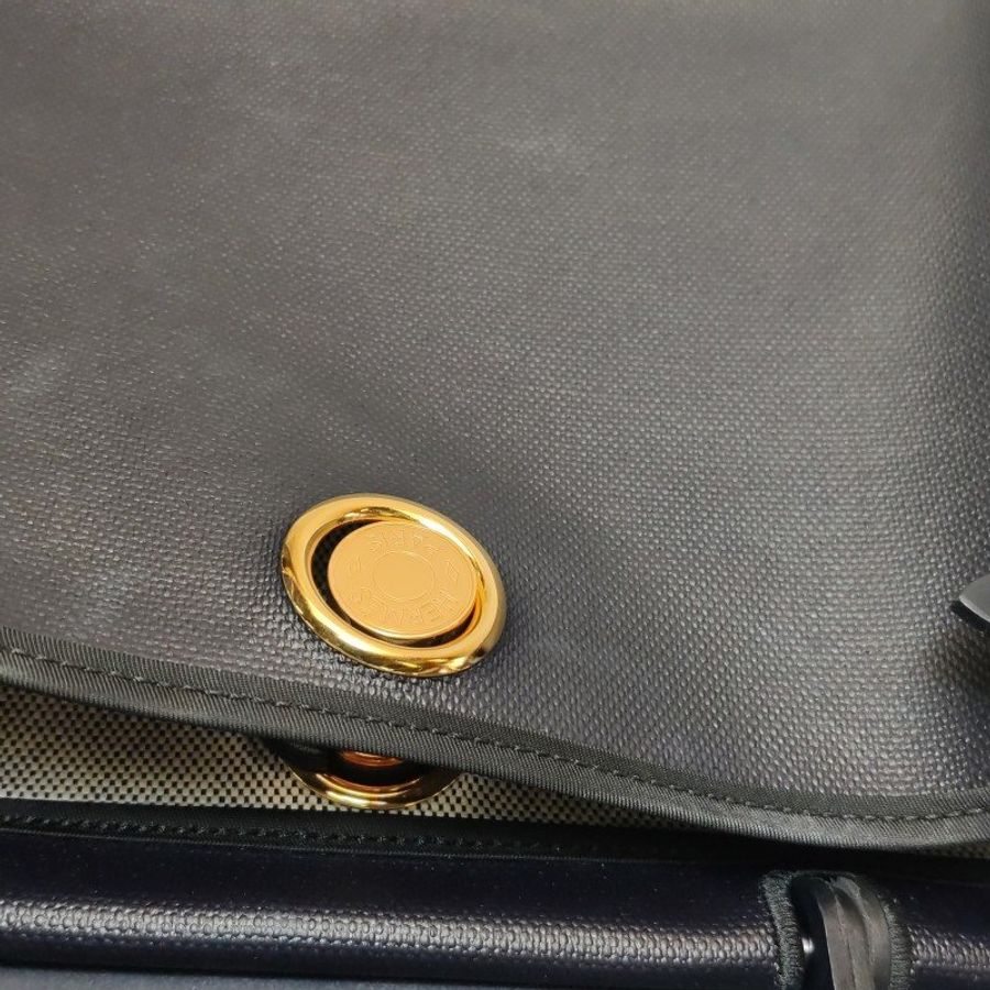 Hermes Herbag31單肩包塗帆布Hunter牛皮帆布金扣76靛藍色淺米色89黑色B刻-13