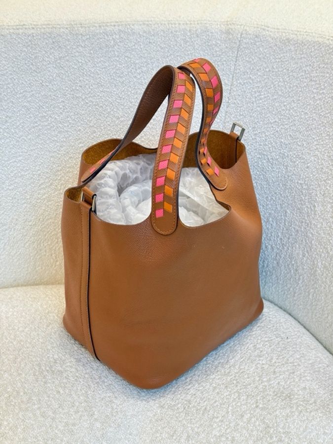 Hermes 愛馬仕 picotin菜籃子22 金棕銀扣編織手柄 epsom皮 D刻 無鎖具鑰匙-4
