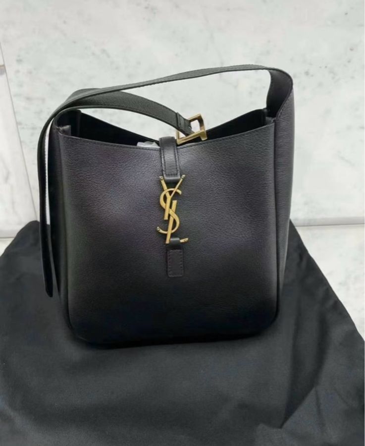 「JL精品代購」98新 YSL黑金小牛皮Hobo單肩包小號-0