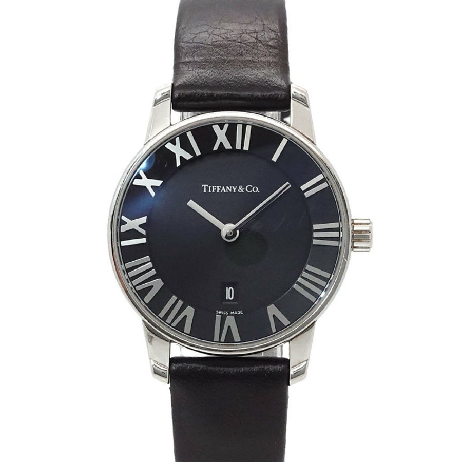 Tiffany & Co.) Atlas Dome Z1830 11 10A10A52A 女士腕錶,日期顯示,黑色石英錶-0
