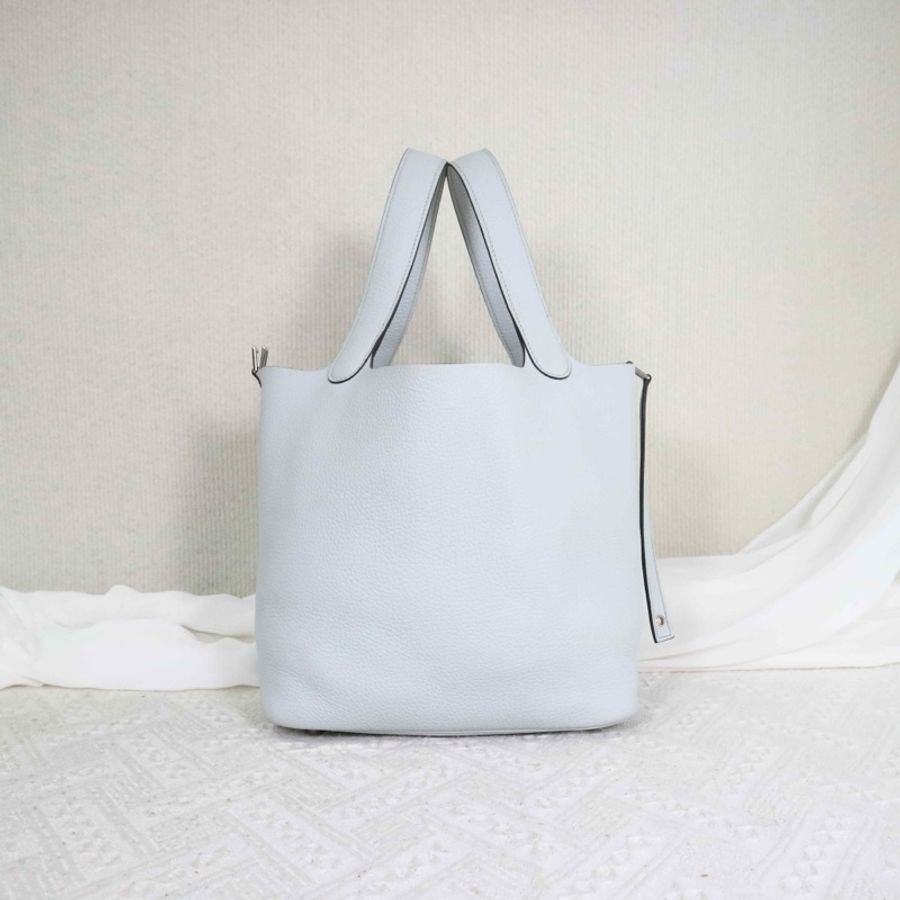 HERMES 愛馬仕 Picotin Lock 22 菜籃子手提包 聖杯藍 銀扣-1