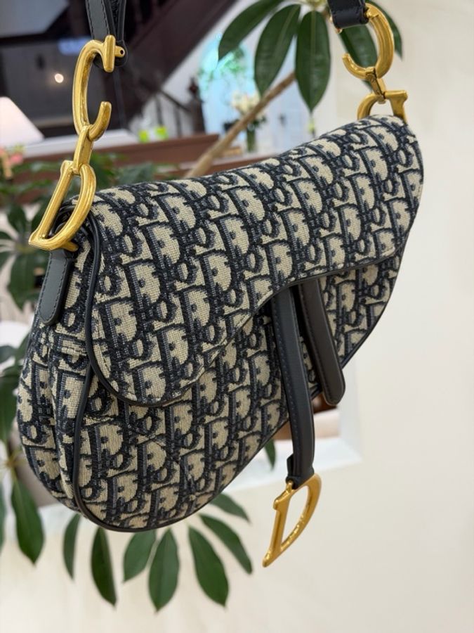 99新 DIOR/迪奧 單肩包 Saddle 馬鞍包 Oblique印花 中號 25.5*20 老花-1