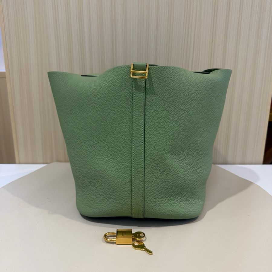 🥑Hermes 愛馬仕 Picotin22 菜籃子手提包 tc皮 牛油果綠 金扣-2