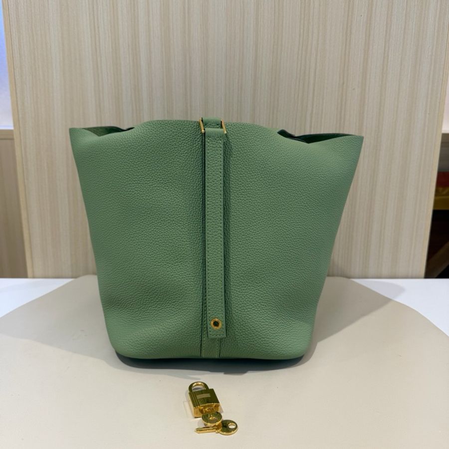🥑Hermes 愛馬仕 Picotin22 菜籃子手提包 tc皮 牛油果綠 金扣-3