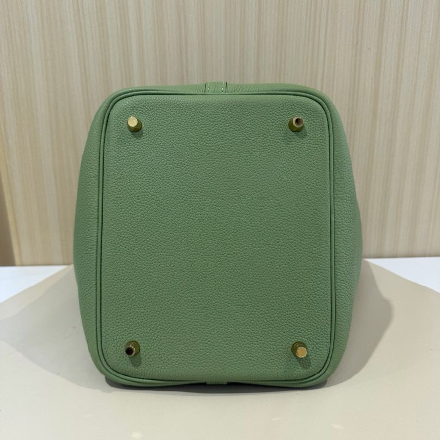 🥑Hermes 愛馬仕 Picotin22 菜籃子手提包 tc皮 牛油果綠 金扣-4