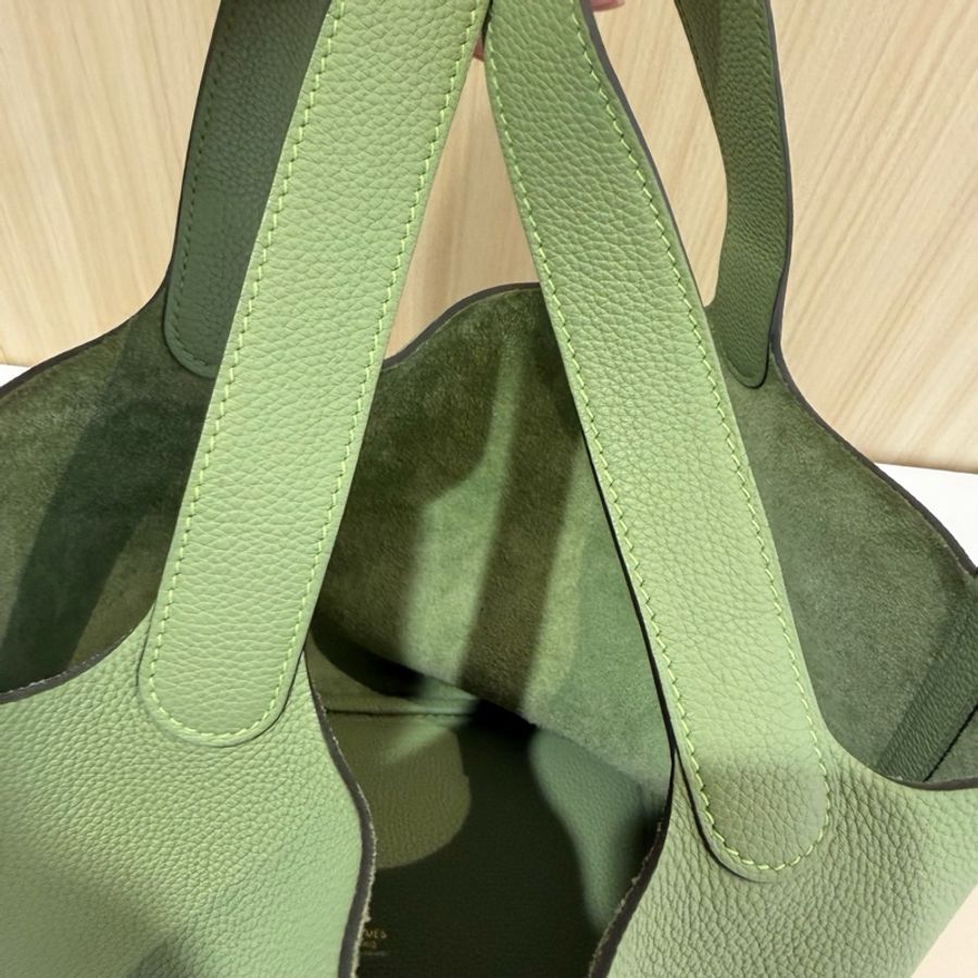 🥑Hermes 愛馬仕 Picotin22 菜籃子手提包 tc皮 牛油果綠 金扣-8