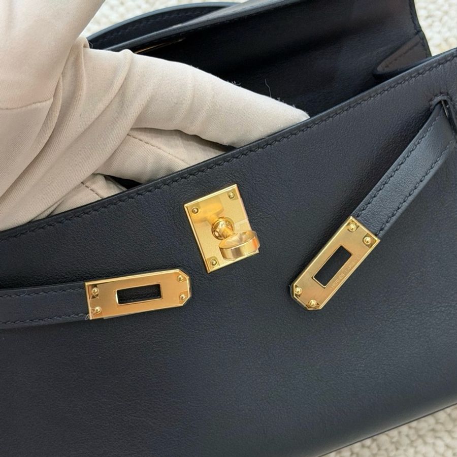 Hermes 愛馬仕 Kelly一代手提包 黑金s皮-6