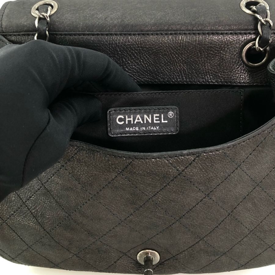 Chanel香奈兒 黑色銀扣 外縫線 小豬包 雙子星 斜挎包-7