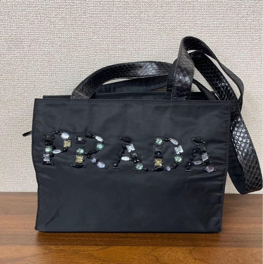 Prada 寶石串珠logo托特包-0