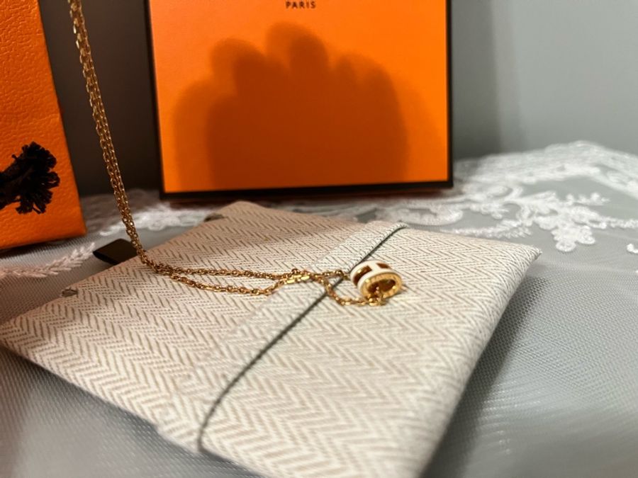 HERMÈS 愛馬仕《全新》Mini Pop H 白色金釦項鍊|金色鍊|完整配件|專櫃正品-4