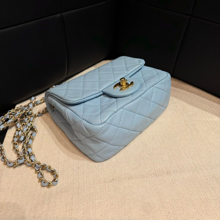 香奈兒Chanel 核桃金球方胖子 斜背包 藍色 芯片款-3