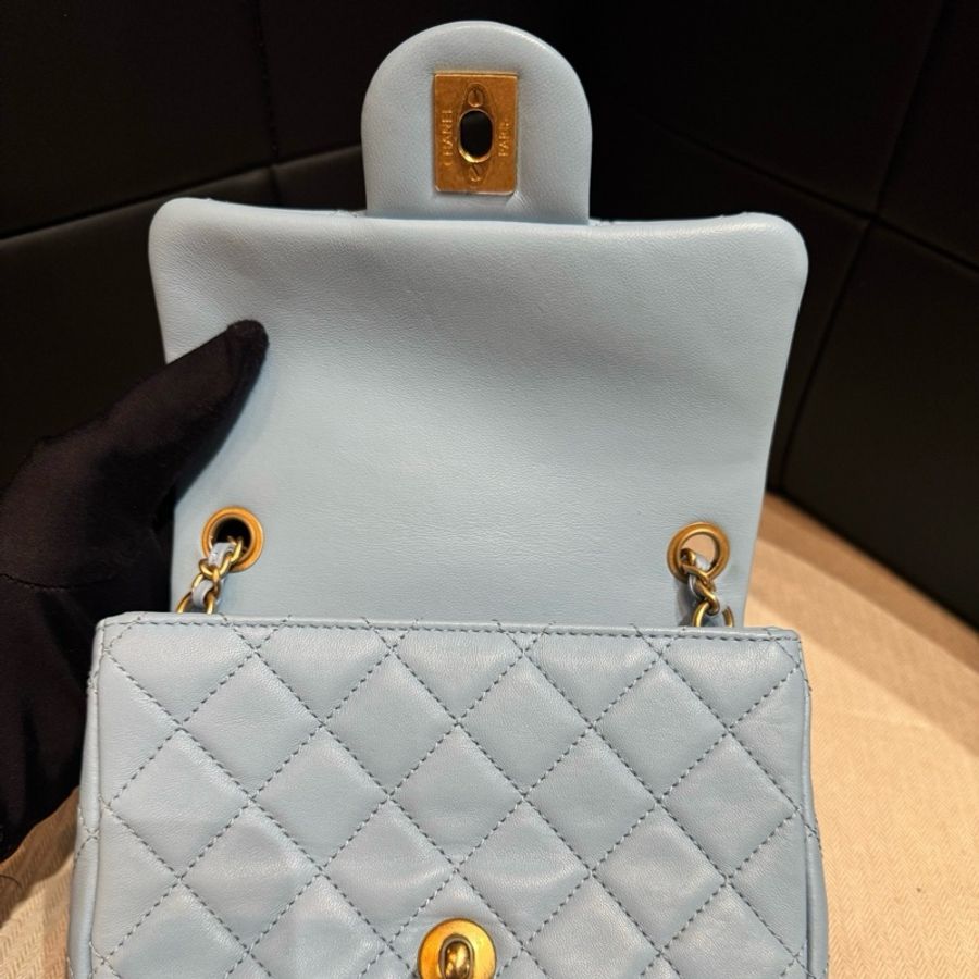 香奈兒Chanel 核桃金球方胖子 斜背包 藍色 芯片款-5