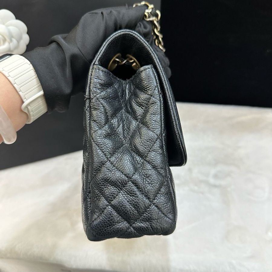 Chanel香奈兒 黑金荔枝牛皮戴妃鏈條包單肩包斜挎包-5