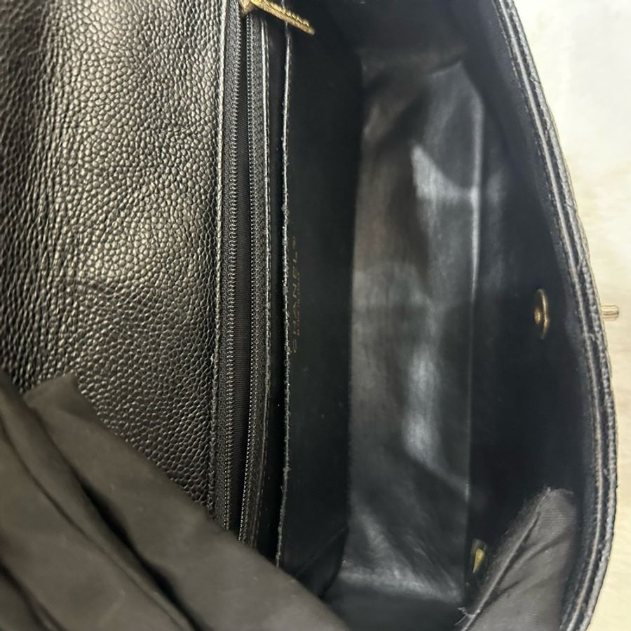 Chanel香奈兒 黑金荔枝牛皮戴妃鏈條包單肩包斜挎包-8