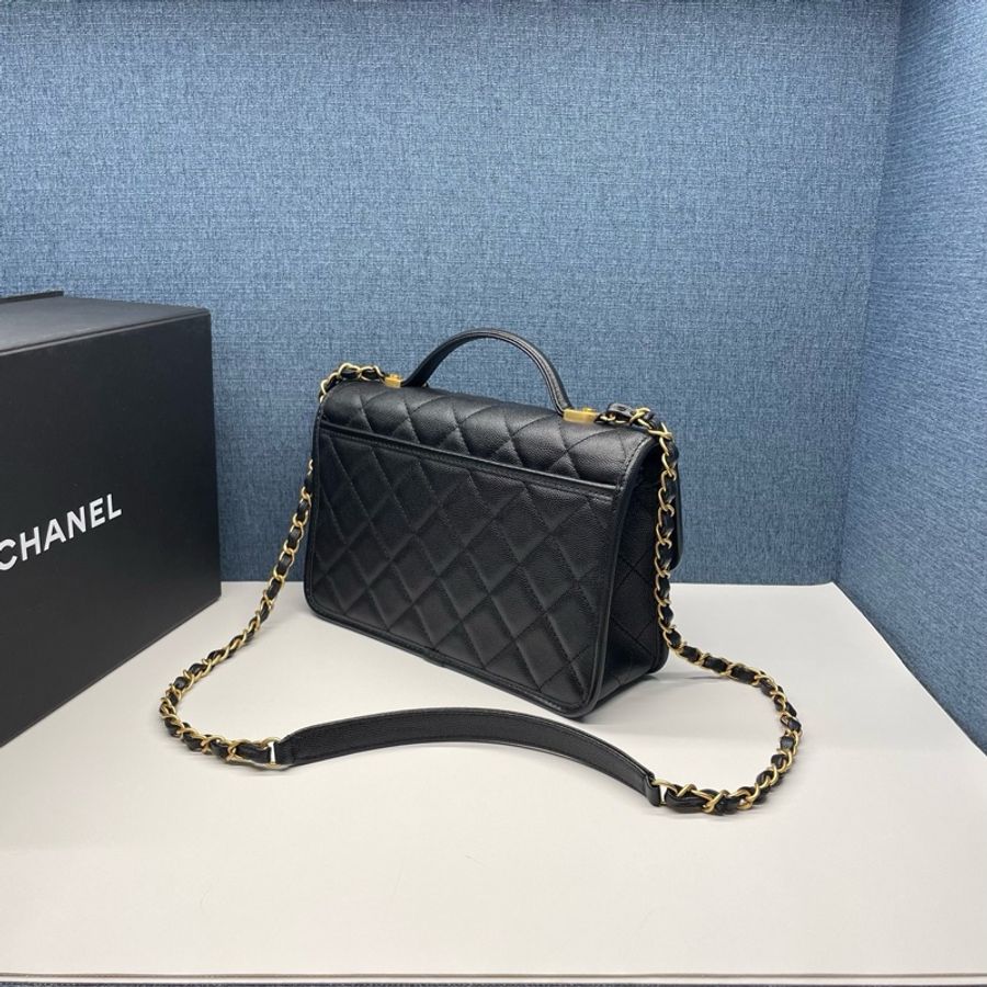 香奈兒Chanel 黑金荔枝紋手柄CF郵差包,99新-3