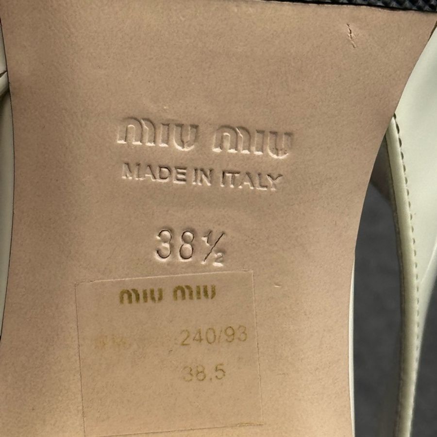 miumiu繆繆 白色 拼 黑色 瑪麗珍涼鞋 高跟鞋 矮跟 珍珠鎖鏈 38.5碼-5