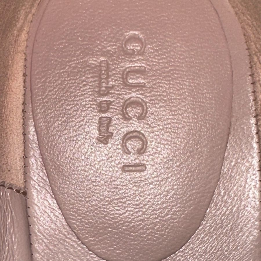 Gucci古馳 水鑽雙G字母扣頭logo女款粉色麂皮平底鞋 39碼-5