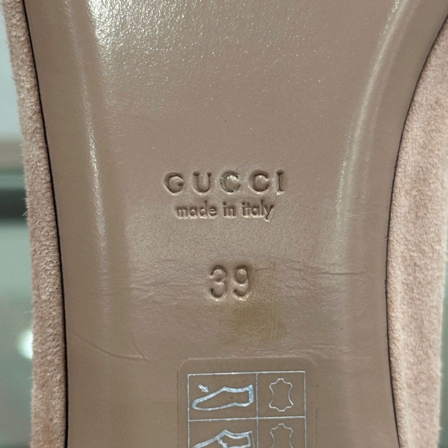 Gucci古馳 水鑽雙G字母扣頭logo女款粉色麂皮平底鞋 39碼-6