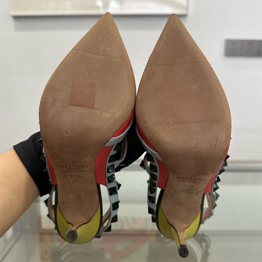 Valentino華倫天奴 滿印黑色鉚釘logo女款紅色高跟鞋 35.5碼99新-7