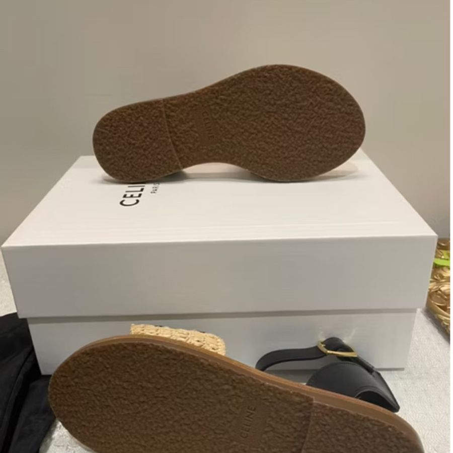 CELINE PARIS《全新》VIC限定 拉菲亞×小牛皮 LYMPIA 平底涼鞋 35號 全配-4