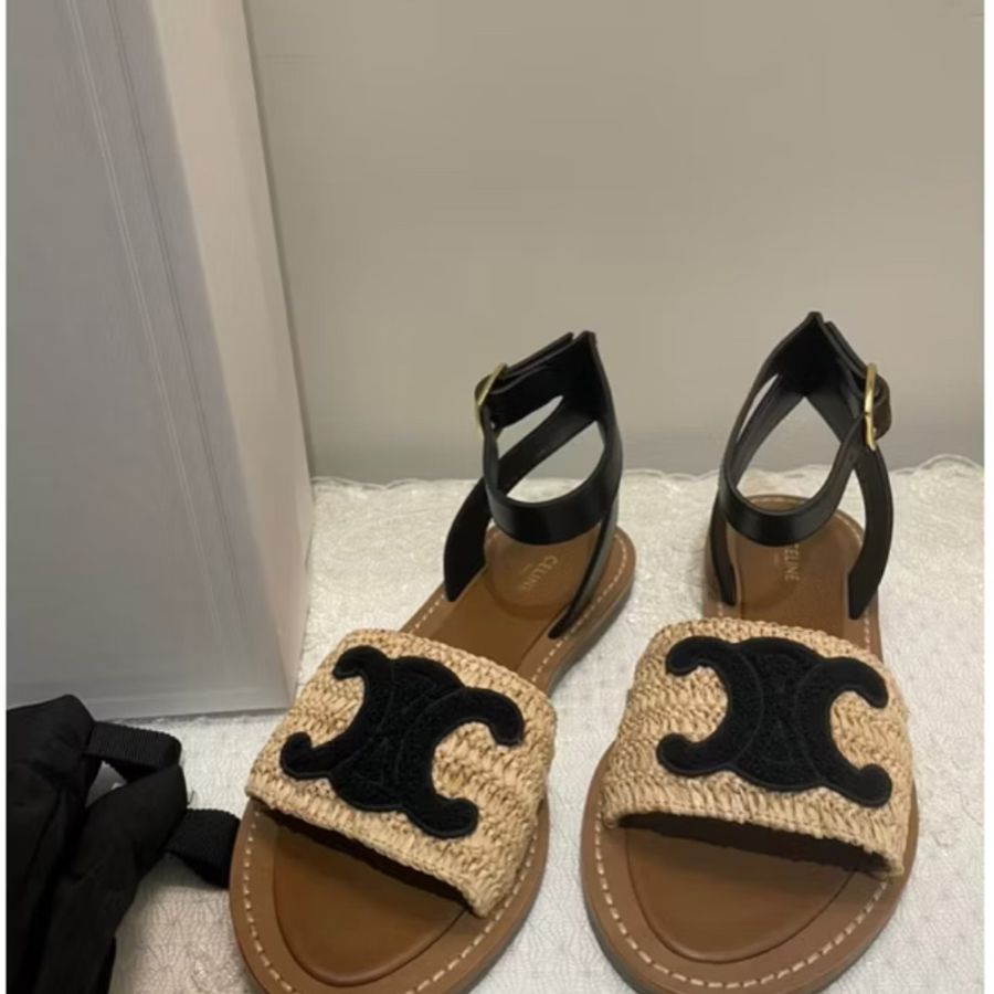 CELINE PARIS《全新》VIC限定 拉菲亞×小牛皮 LYMPIA 平底涼鞋 35號 全配-30