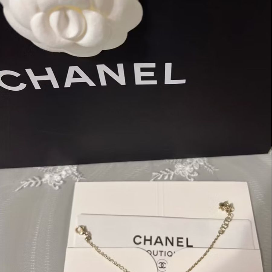 CHANEL 香奈兒《全新》25B 黑白蝴蝶結水鑽手鍊|淡金色|專櫃購入|全配附購證-30