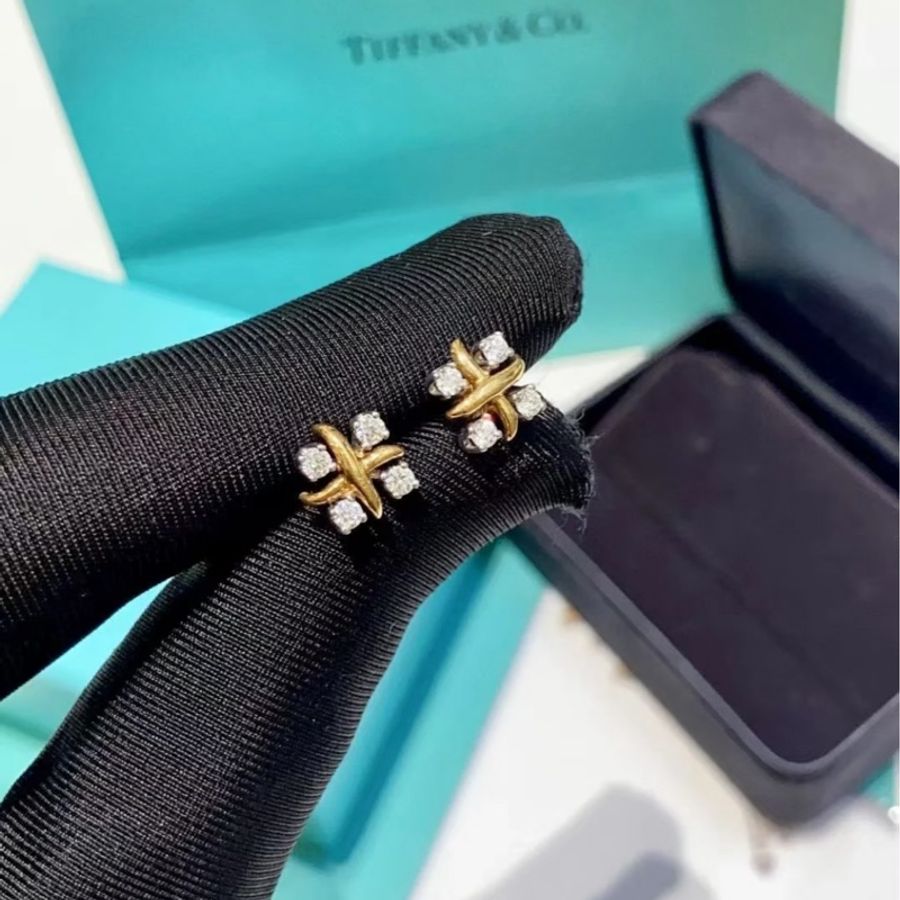 Tiffany & Co. 蒂芙尼 Schlumberger 十六石系列 Lynn 四鑽交叉耳釘-1