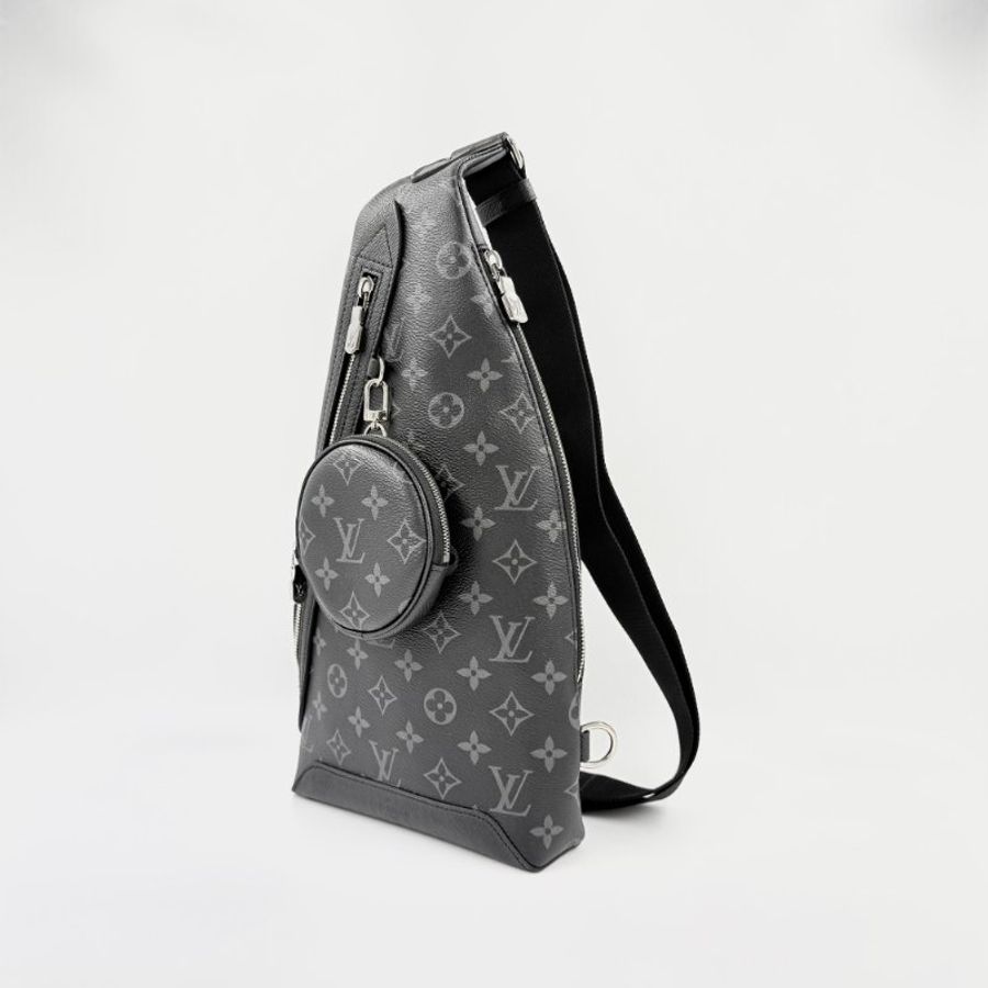 Louis Vuitton -黑灰原花銀釦Duo胸口包m30936-1
