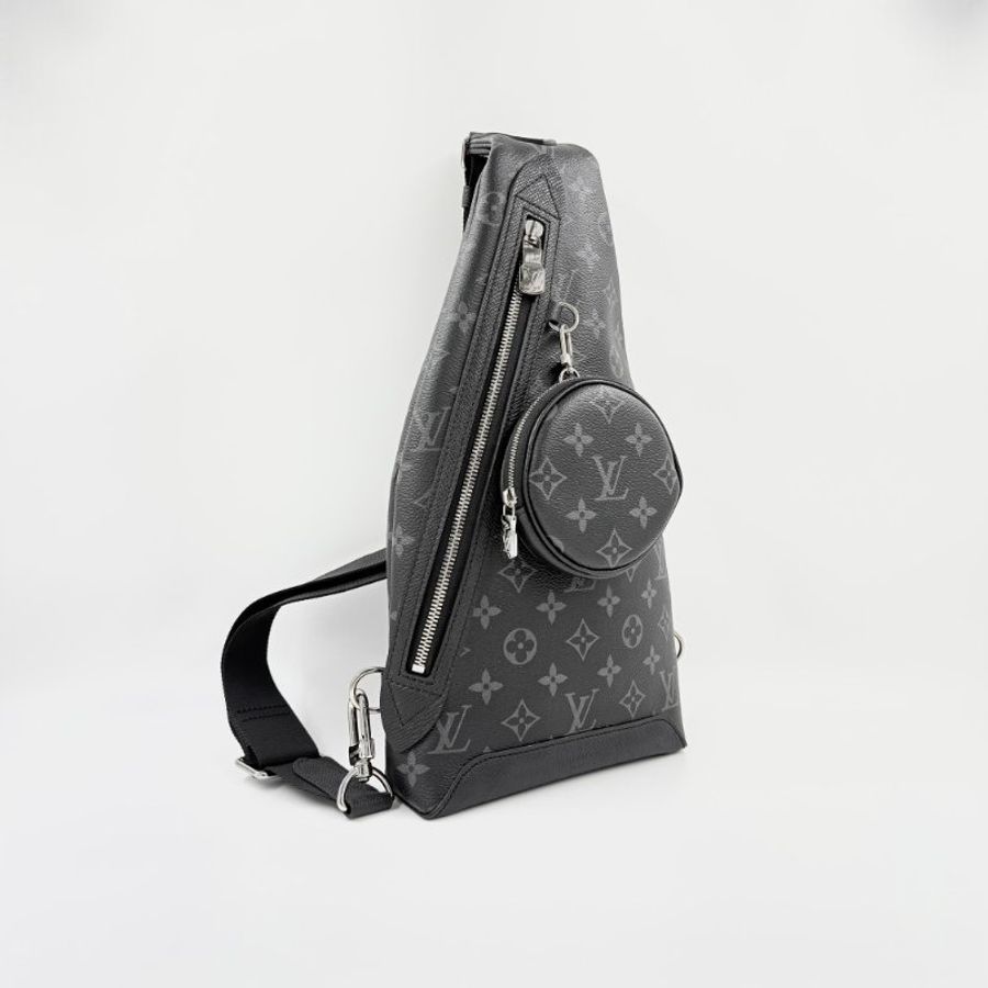 Louis Vuitton -黑灰原花銀釦Duo胸口包m30936-2