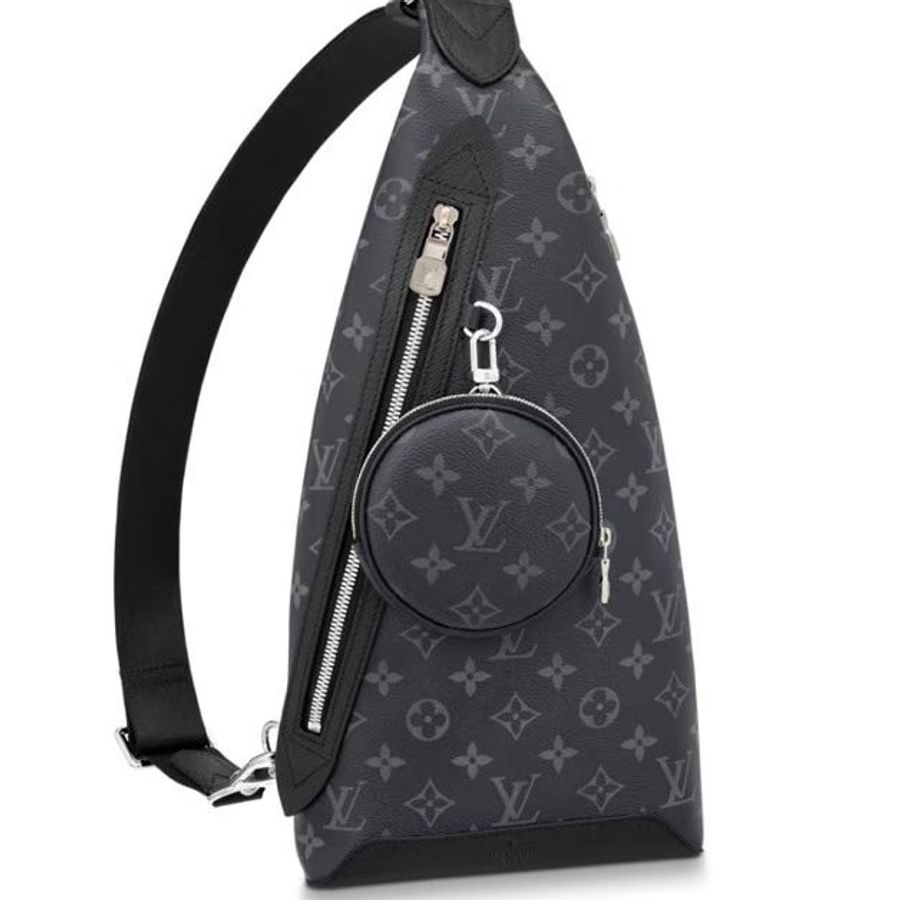 Louis Vuitton -黑灰原花銀釦Duo胸口包m30936-5