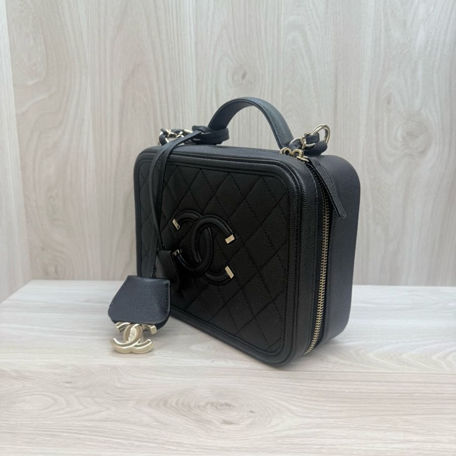 Chanel 黑荔枝皮金釦中號vanity case-3