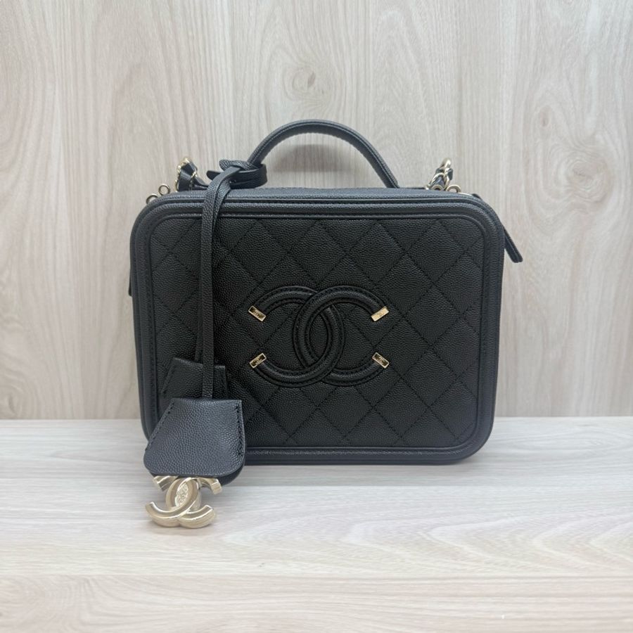 Chanel 黑荔枝皮金釦中號vanity case-6
