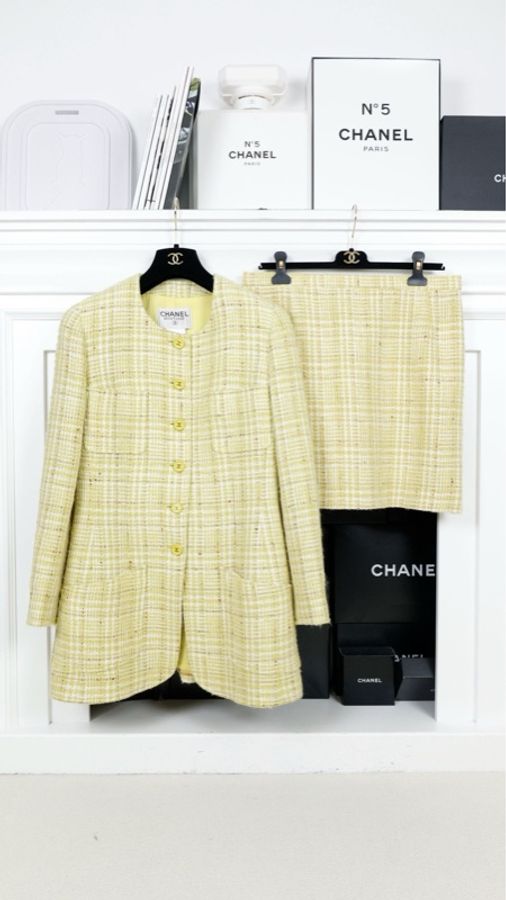 Chanel 97年秀款牛油果绿格纹外套半裙套装-0