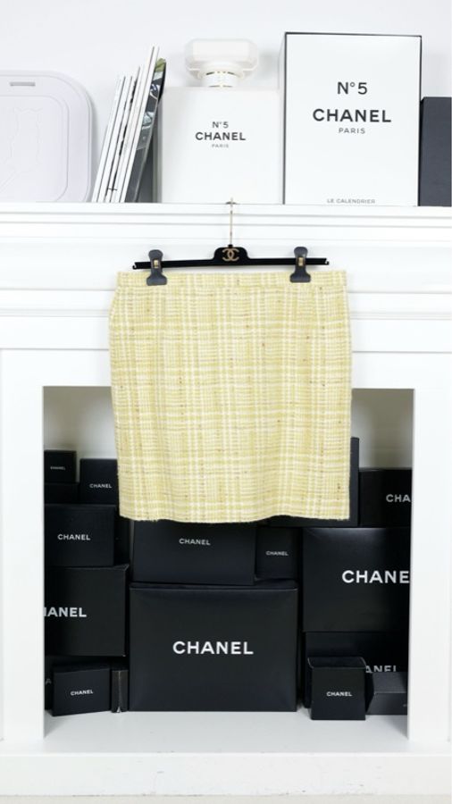Chanel 97年秀款牛油果绿格纹外套半裙套装-7