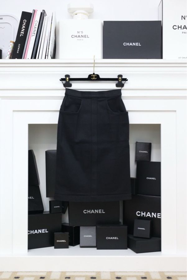 Chanel黑色丹宁牛仔帆布半裙-0